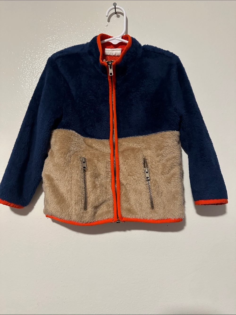 Crazy 8 Two-Tone Fleece Jacket - Navy, Tan & Orange Trim